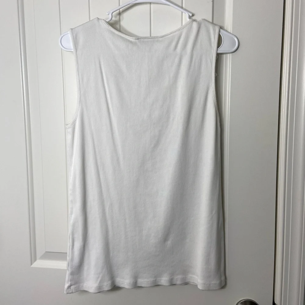 Style & Co women’s ruffle neck solid white ribbed stretch thick strap tank top L - Picture 5 of 6